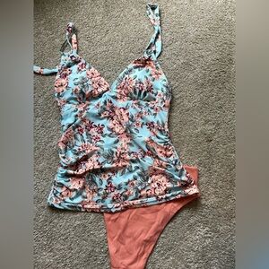 Floral Swimsuit Top and Bottom, Size M
